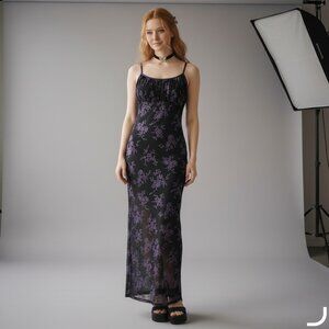 Vintage 90s Candy Rocket Purple Glitter Mesh Slip Dress Witchy Goth Y2K Small